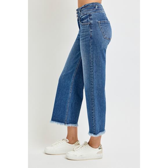 RISEN High Rise Crop Wide Leg Jeans w/Wide Band Detail - PWC21028 - Size 13/31 - Picture 4 of 6